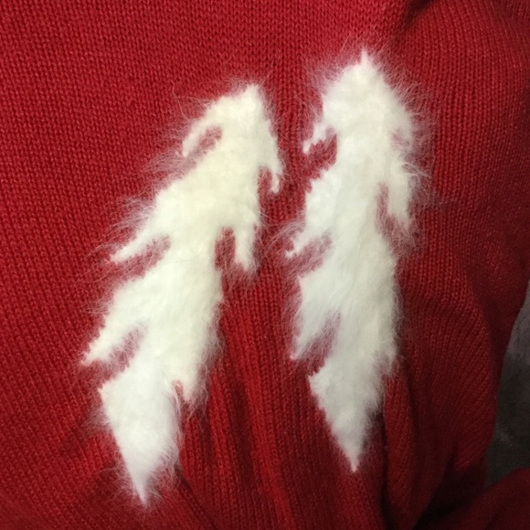 Bright Red Sweater with White Feathers - Picture 3 of 5